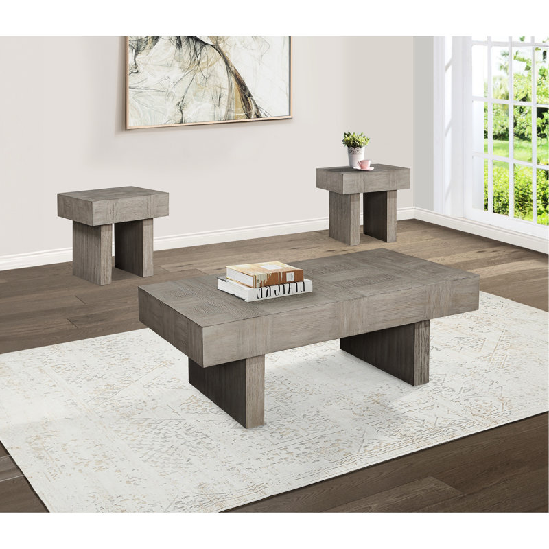 Table basse ultra-moderne brun-gris - Base rectangulaire en bois pour espace de vie en matériau principal