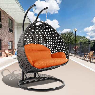  Balancelle en osier gris anthracite pour 2 personnes avec support, balançoire double extra-large pour patio, cour ou véranda