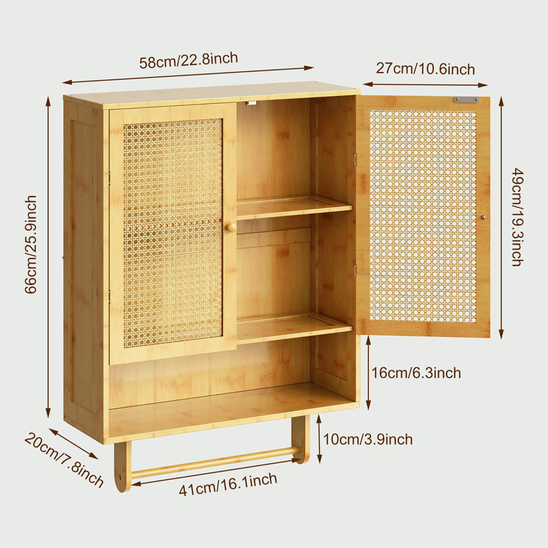 Bamboo Medicine Cabinets with Adjustable Shelves, Natrual