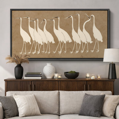 Brown Heron Bird Animal Vintage Retro Minimalist Extra Large Pictures Framed Canvas Print Wall Art