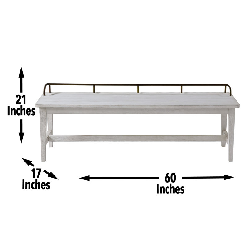 Pendleton Ivory 60'' Transitional Wood Dining Bench with Brass Rail