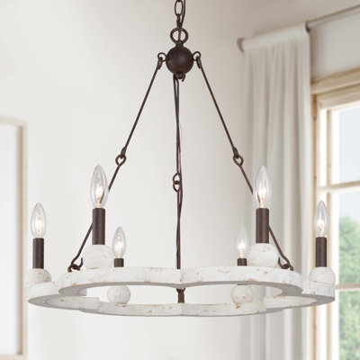 Lustre en roue de chariot à 6 lumières de style bougie Hutsell