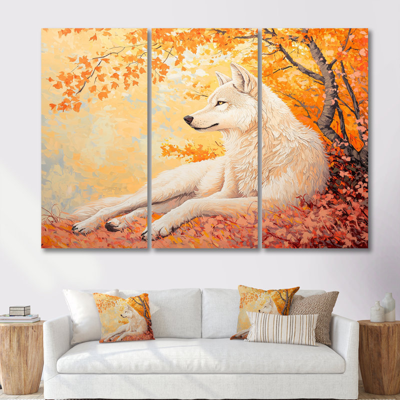 «Blooming Wolf At Sunset II» - ensemble d'art mural loup, Toile tendue, H 32 po x l 48 po, Does Not Apply