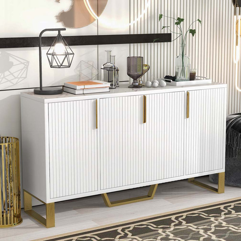 Console de rangement avec tablettes réglables, Blanc