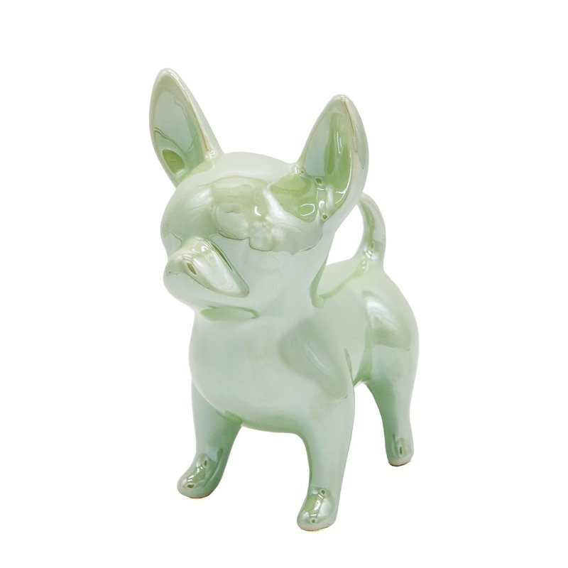 Figurine Rideau, Vert métallique, H 7,87 po x l 6,69 po x P 4,33 po, Chihuahua