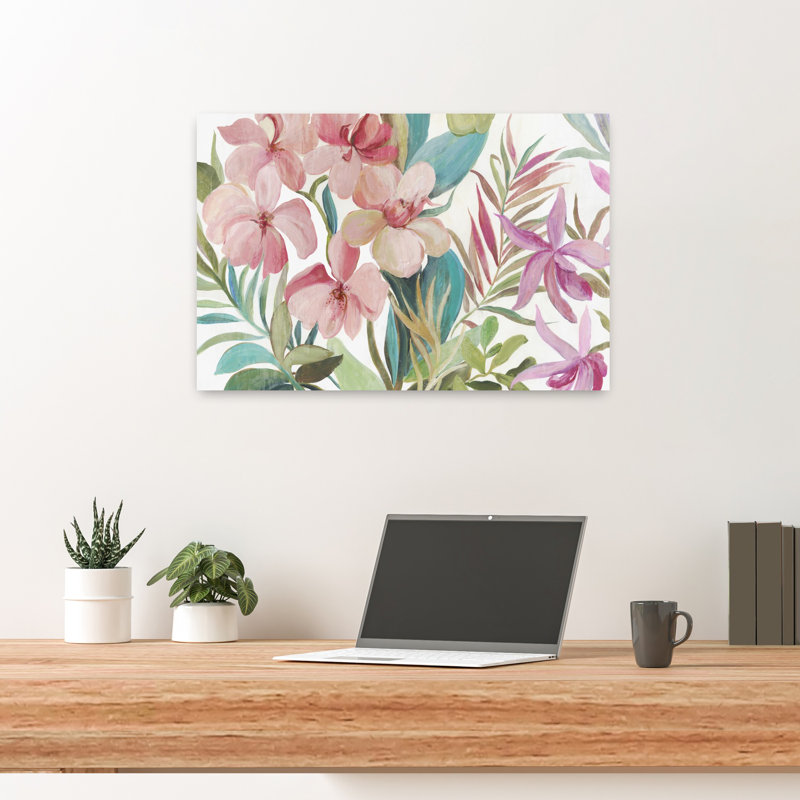 Sunny Troipic Delicate Vibrant Abstract Nature Flower Art, 16" H x 24" W