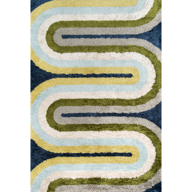 Retro Wave Multicolor Hand-Tufted Shag Runner Rug