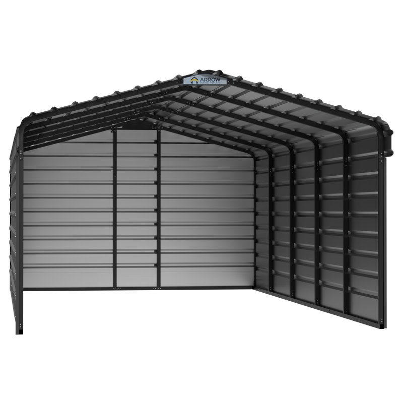 Abri d'auto en acier avec 3 ensembles muraux, 12 x 24 x 07, Gris