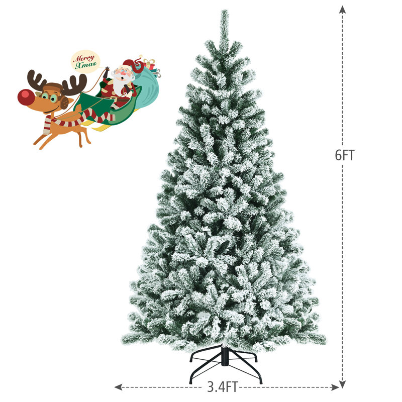 Arbre de Noël vert pin floqué / givré avec lumières DEL, H 6 pi