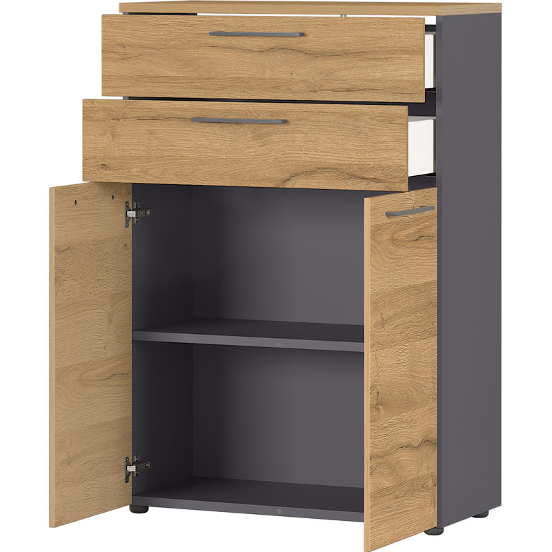 Miabella 80 cm W 2 -Drawer Mobile Filing Cabinet, Graphite/Oak