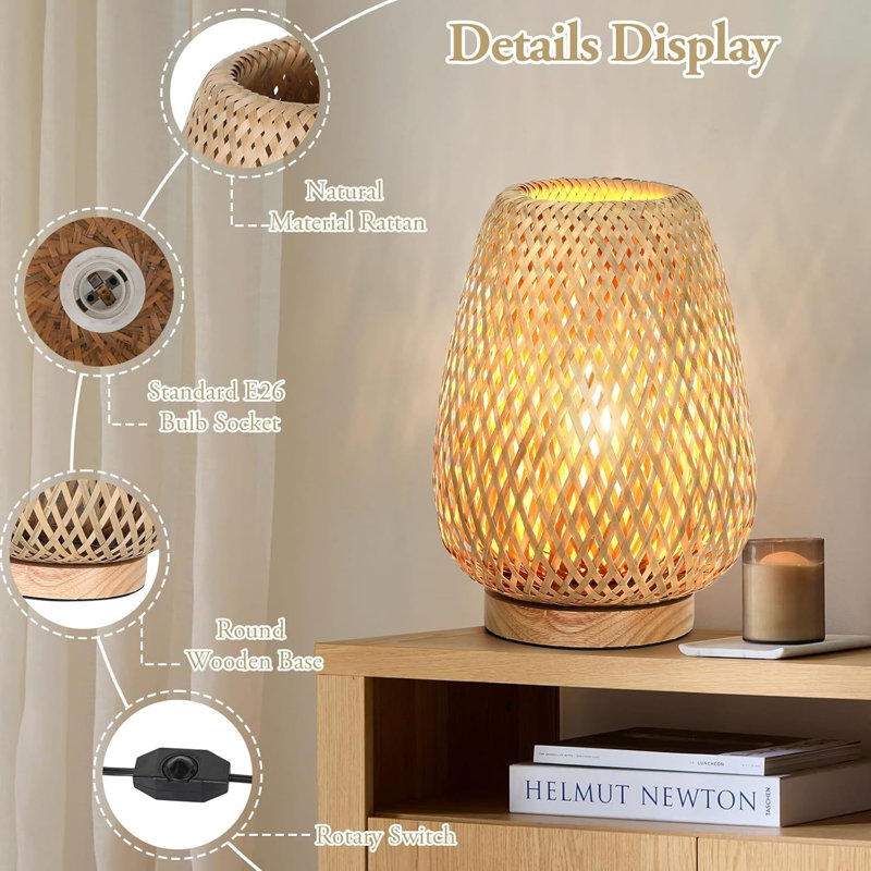 Dimmable Boho Woven Rattan Table Lamp