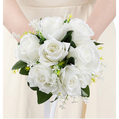 Cream Bouquet For Bride Bridesmaids Ribbons Wedding Bouquet Artificial PE Rose Bridal Holding Flowers For Wedding Party And