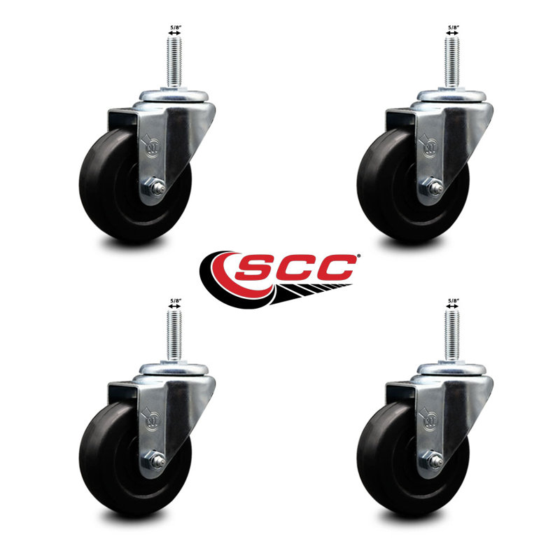 3,5 pouces_Rubber Wheel pivotant 5/8 pouces roulée tige de service