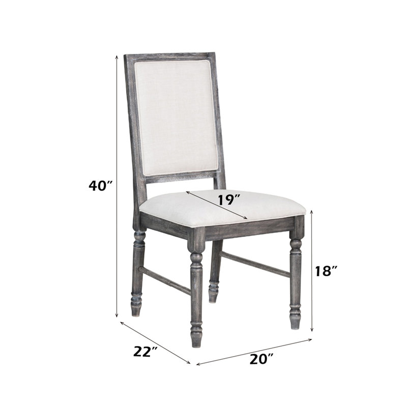 Ensemble de 2 chaises d'appoint classiques grises, siège et dossier rembourrés en lin crème, structure en bois avec pieds tournés, pour rafraîchir votre salle à manger.