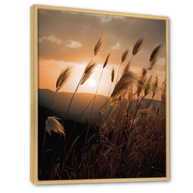 Reproduction d'art sur toile Beachgrass In Motion At Sunset - Plants, H 32 po x l 16 po x P 1 po, Cadre naturel flottant