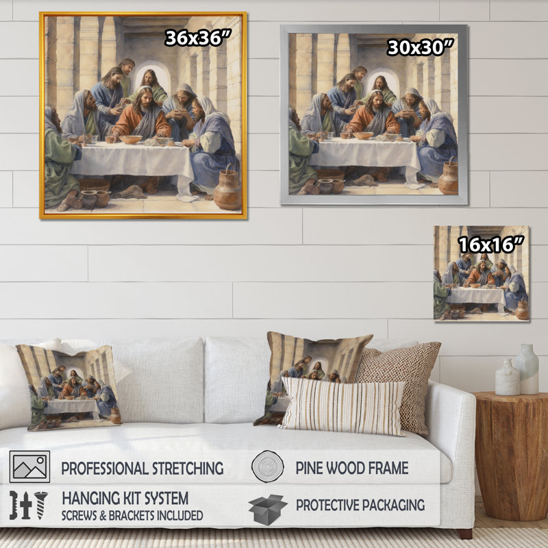 La Cène, impression sur toile, H 24 po x l 24 po x P 1 po, Cadre flottant brun