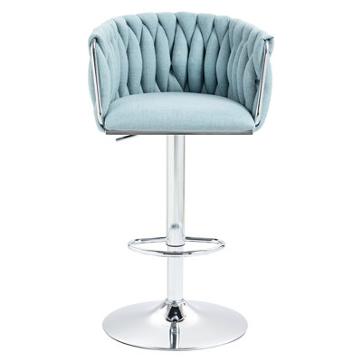 Tabourets de bar pivotants à 360 ° (de 2) - Hauteur réglable avec dossier tissé et repose-pieds, tissu bleu pour îlot de cuisine, café, pub 2 pièces et comptoir de repose-pieds