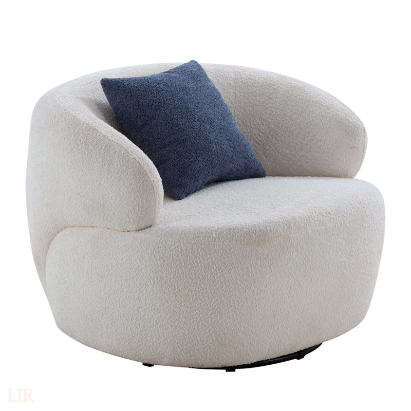 Fauteuil demi-tonneau pivotant pour les petits espaces, canapé rond confortable avec accent bouclé et rotation à 360 degrés, idéal pour le salon et la chambre à coucher