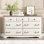 Commode Mina Farmhouse 7 tiroirs pour chambre à coucher, blanche