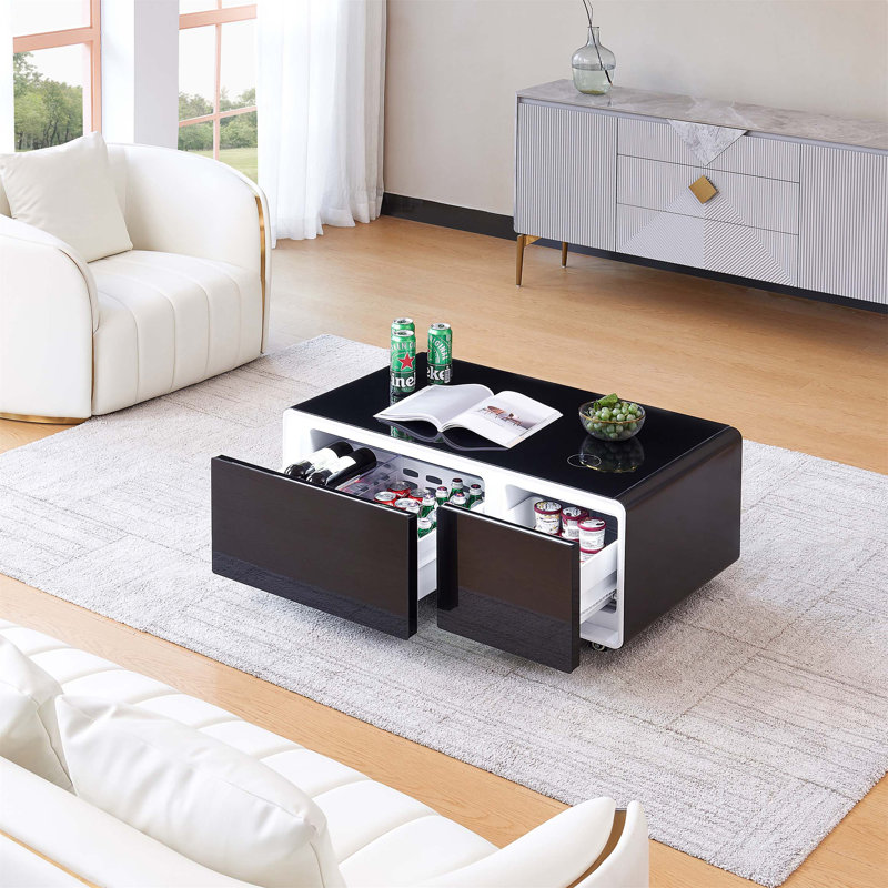 Réfrigérateur Smart Table, table basse multifonctionnelle avec glacière et congélateur, Noir, noir, noir, noir
