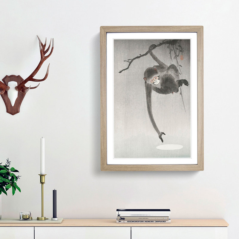 Monkey by Ohara Koson - Picture Frame Painting Print, 65cm H x 48cm W x 2cm D, Oak Framed