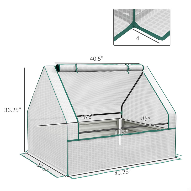 Garden Bed With Mini Greenhouse, Galvanized Outdoor Planter Box With Cover, White