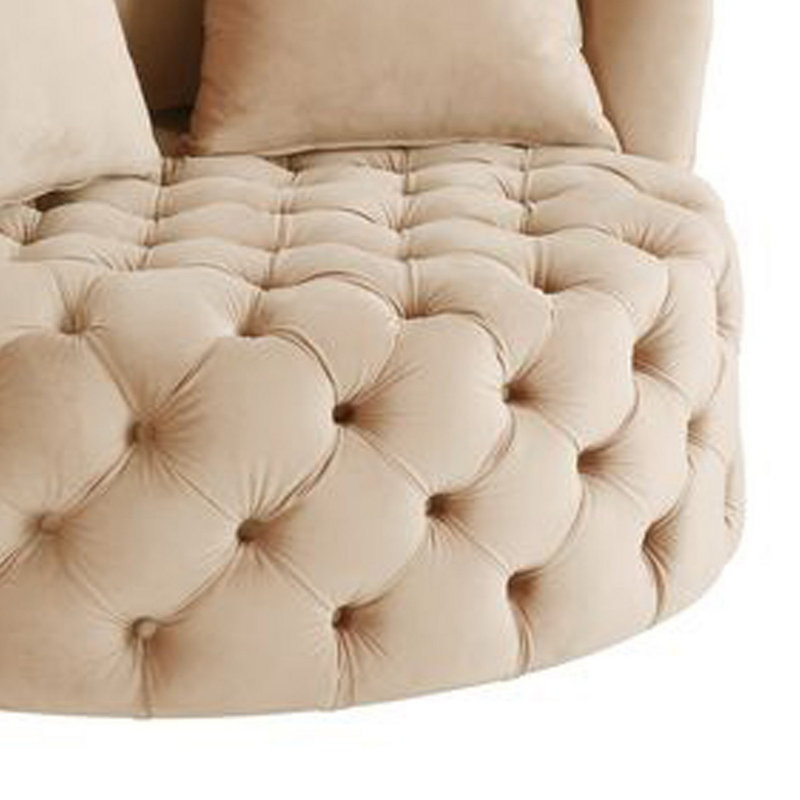 Swivel Accent Chair With Curved Design And Button Tufting, Beige Velvet