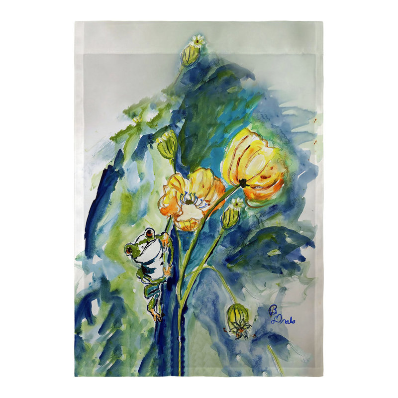 Drapeau de jardin grenouille et fleur en polyester 18 x 12,5 po