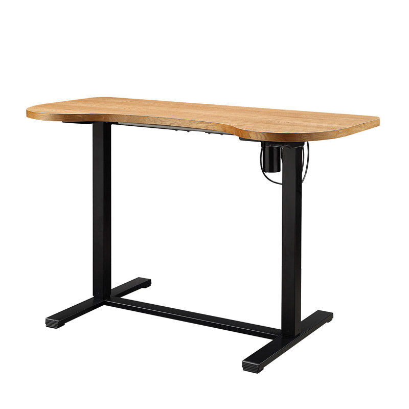 Adjustable Curved Metal Base Standing Desk, Natural