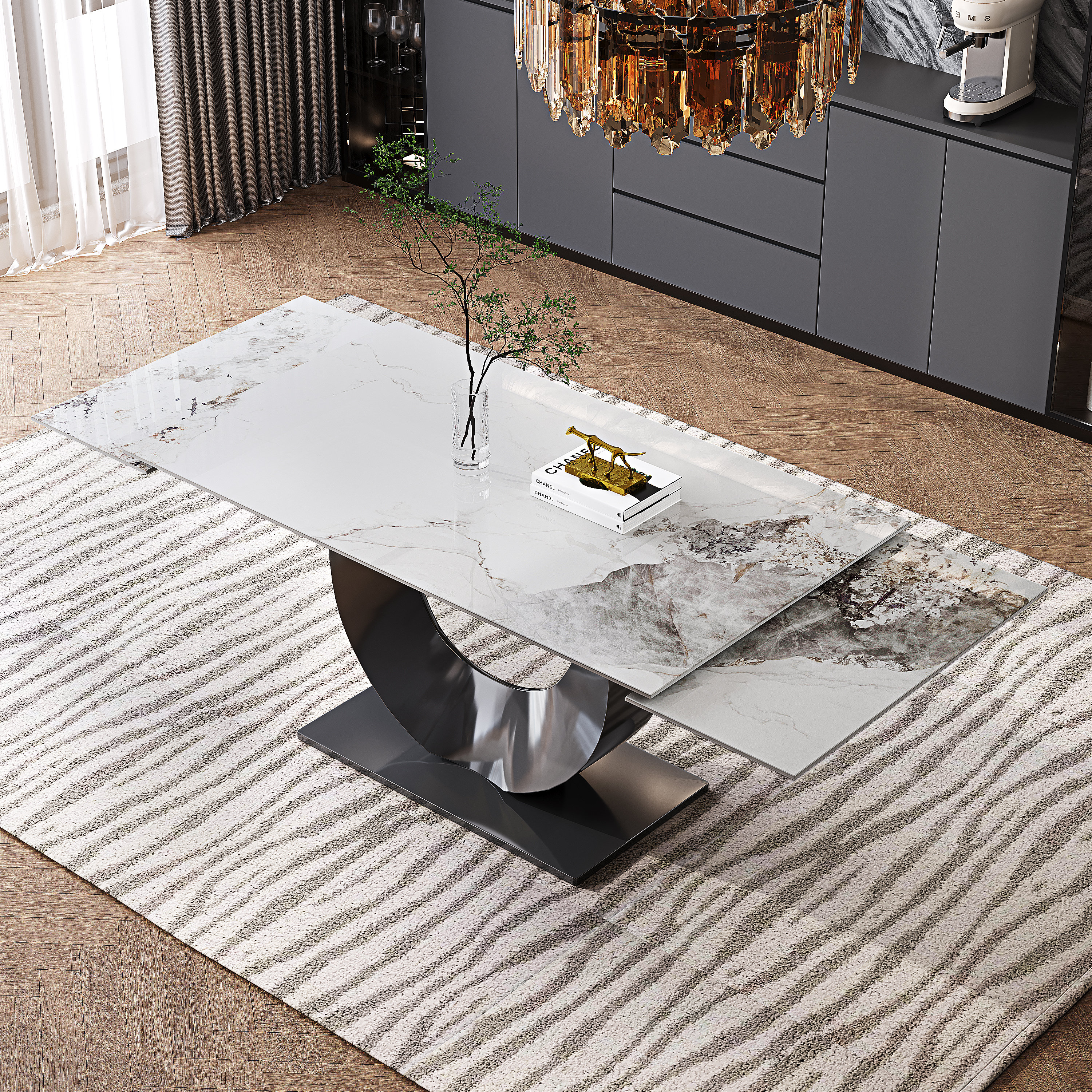 Ivy Bronx 63'' To 94.5” Extendable Sintered Stone Dining Table For 8-10 ...