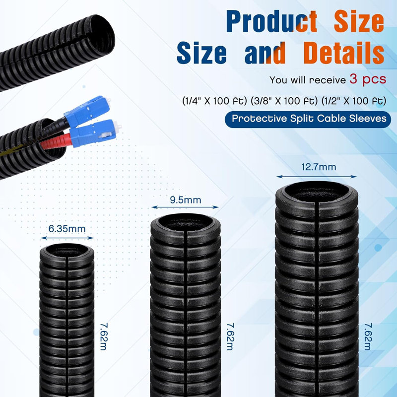 Assortiment de tubes de métier à tisser à fente de 1/4 po, 1/2 po, 3/8 po x 25 pi Assortiment de métier à tisser à fil divisé Manchons de câble divisé en vrac