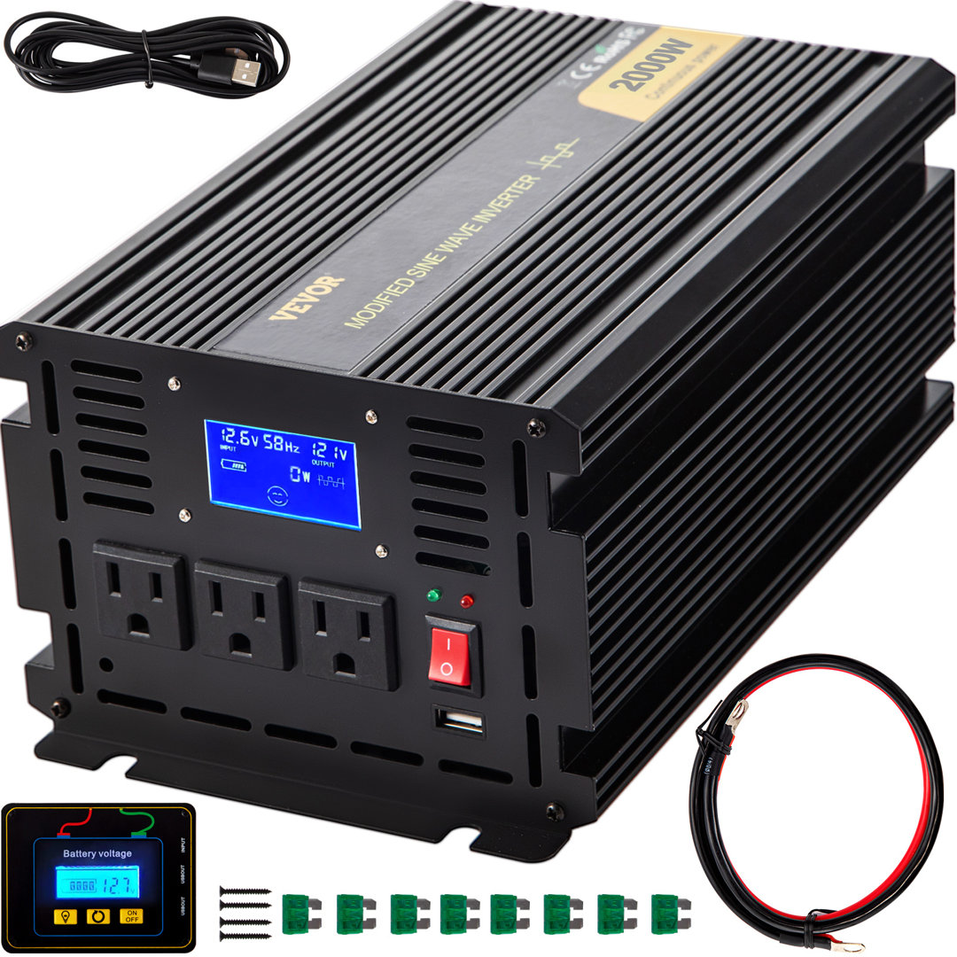 Power Inverter, 2000W Modified Sine Wave Inverter, DC 12V to AC VEVOR