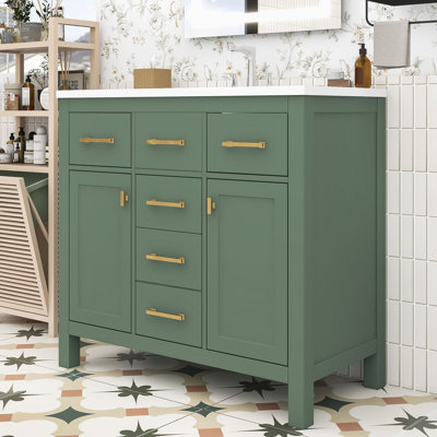 Élégant meuble-lavabo en bois avec lavabo brillant et grand espace de rangement