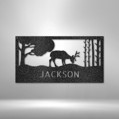 Décoration murale en acier personnalisable, monogramme de cerf en pâture personnalisé
