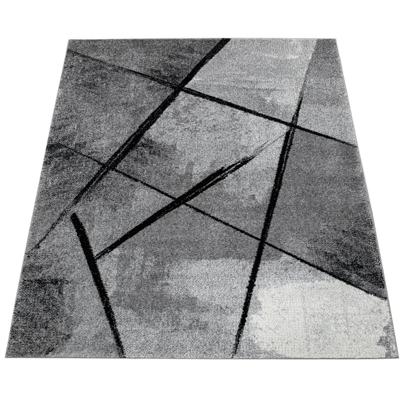 Black and Gray Geometric Synthetic Area Rug, 4'7" x 6'7"