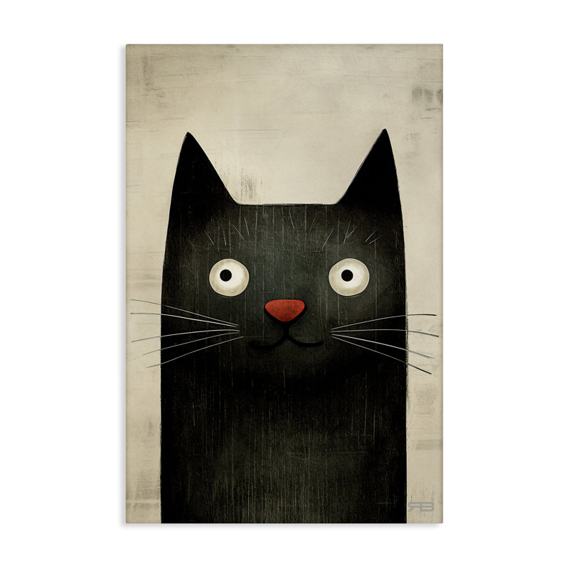 Art mural souriant, "Chat noir souriant" par Roozbeh Bahramali, H 45 po x l 30 po