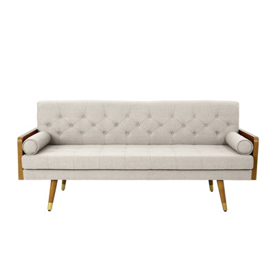 Mid Century Modern In Beige - Fabric Upholstery, Diamond Stitching, Waffle Seat Legs, 30.5"d X 74.32"w 32.05"h With Flair Fabric, Seating