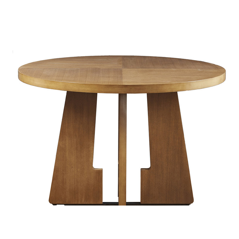 Table ronde de 44 po avec finition pacane pour une ambiance de salle à manger confortable en placage, pouvant accueillir 4 à 6 personnes