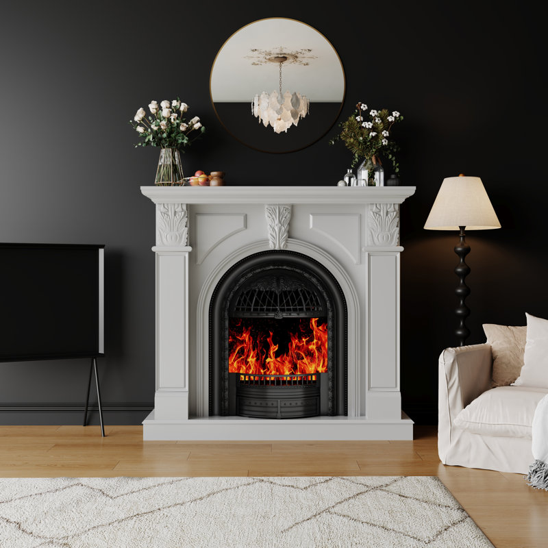 47" W Electric Fireplace Tv Stand With Mantel Farmhouse, White/Black