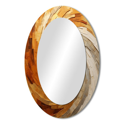 Gold Beige Spiral Poteries I - Large Oval Wall Mirror On Metal
