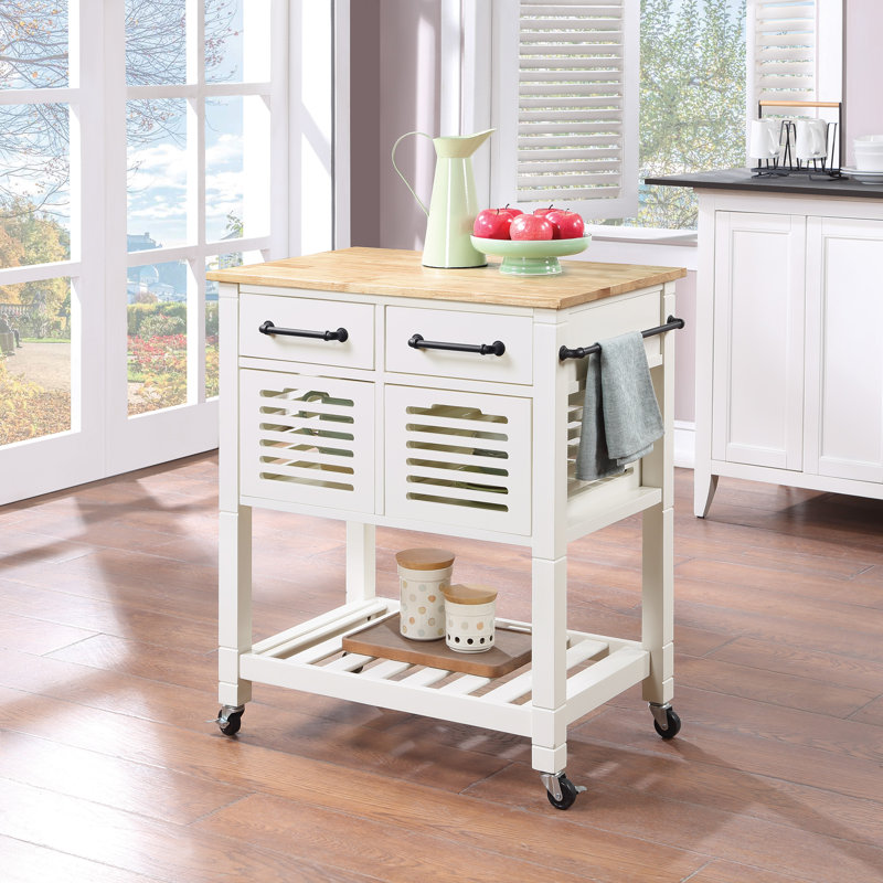 Chariot de cuisine de 30,75 po de largeur avec plateau en bois massif
