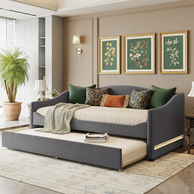 Lit de jour simple en molleton avec couchette et lumières DEL intelligentes - Canapé-lit rembourré - Beige