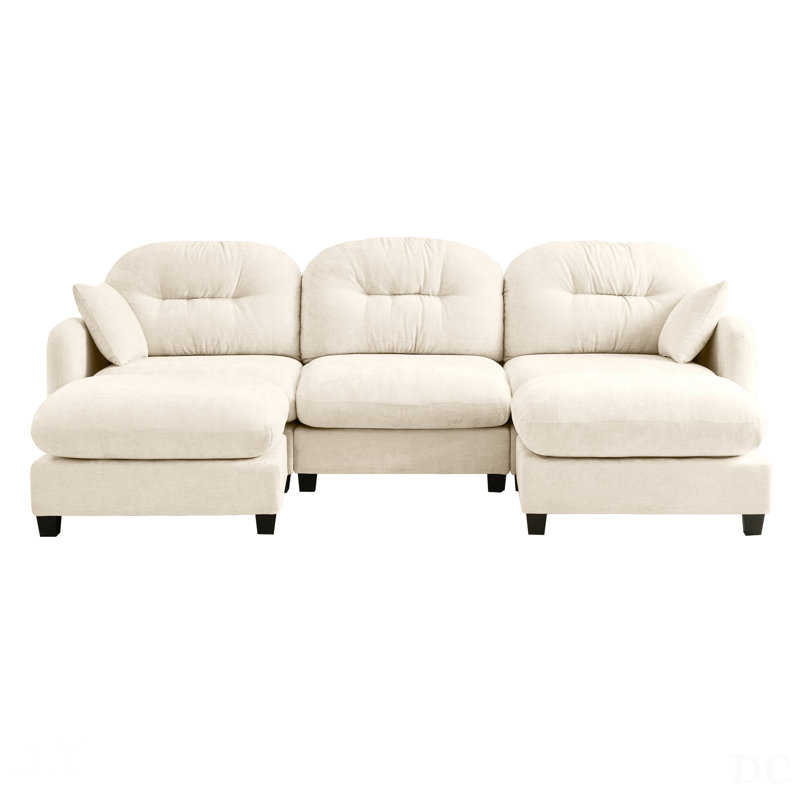 Modular Sectional U Shaped Couch With Ottoman, Premium Chenille Fabric, 2 Throw Pillows, High-Density Foam, Easy Install, Fits Bedrooms And Reading Nooks, Beige