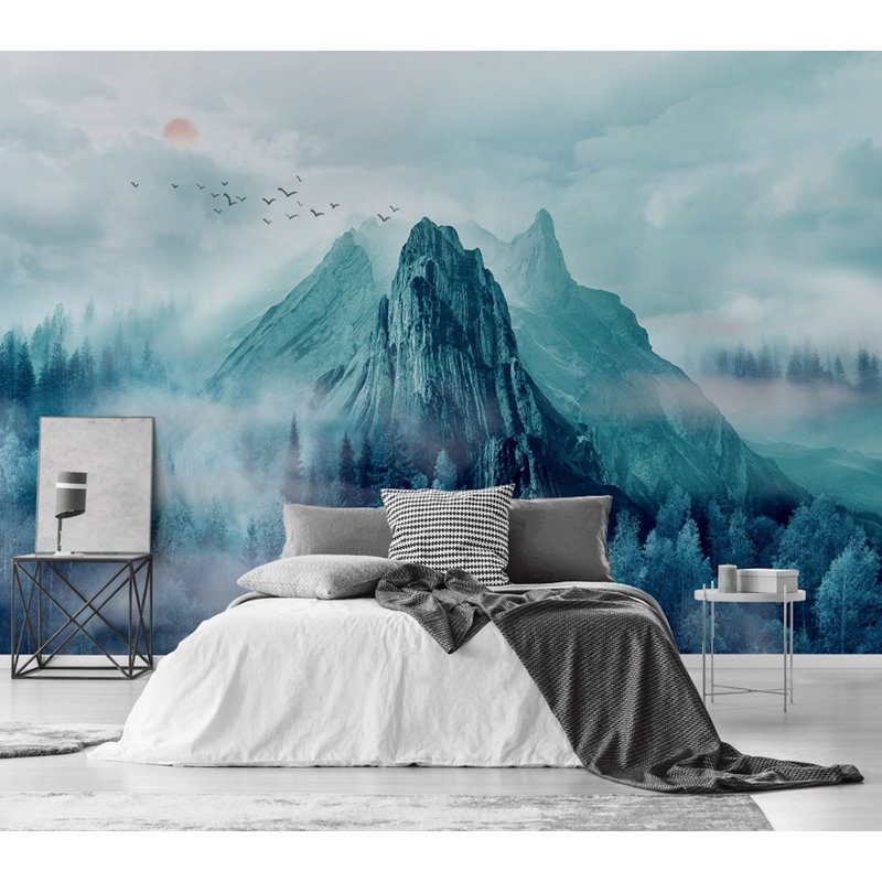Papier peint amovible Mountain Misty Forest Sunrise, L 35,04 po x l 55 po