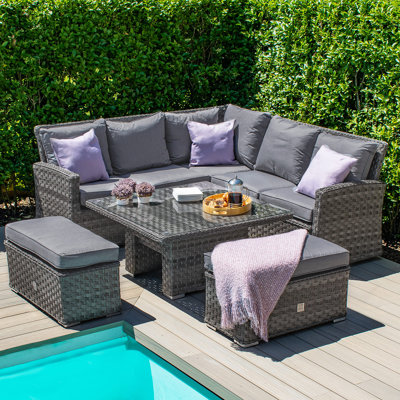 Blaisdel Square Rattan Corner Dining Set - with Rising Table
