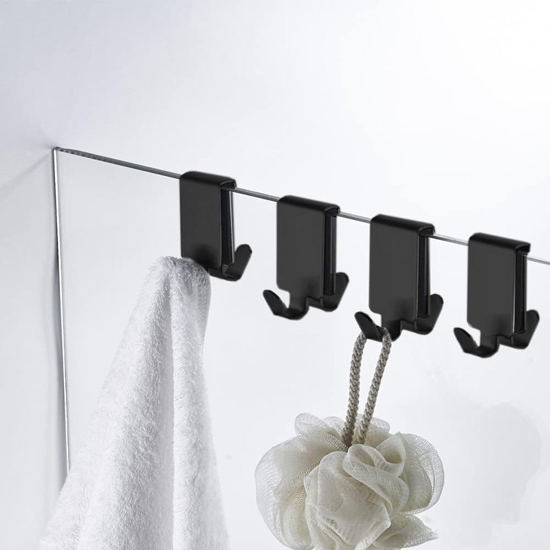 Crochets doubles en acier inoxydable pour portes de douche en verre, installation sans perceuse, inserts en caoutchouc résistant aux égratignures, crochets à serviettes sécuritaires et réglables pour murs de verre de salle de bain