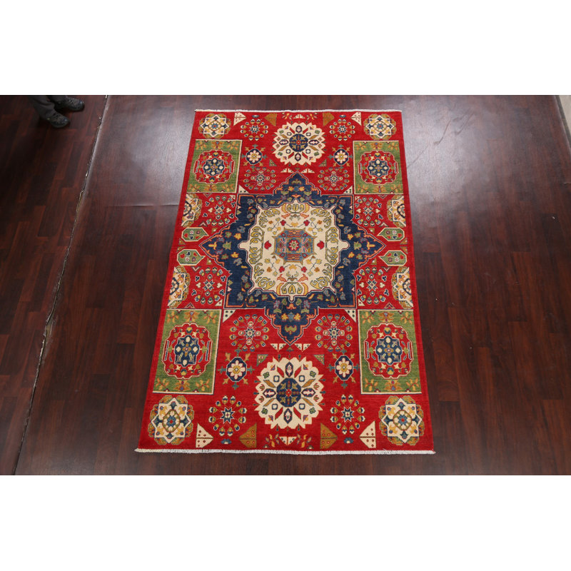 Tapis unique en laine noué à la main 5 pi 5 po x 8 pi 5 po nouvel âge en rouge / bleu / vert