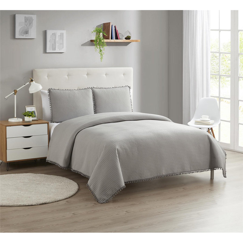 Ensemble de courtepointe en microfibre , Courtepointe pour lit grand et 1 taie d'oreiller g, Gris clair