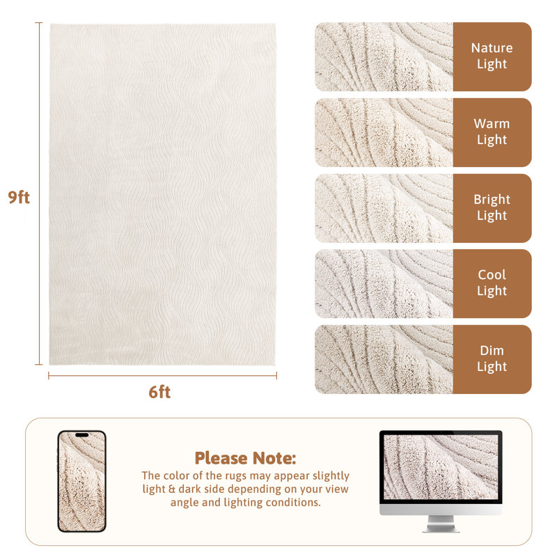  Tapis doux et lavable Wavy Line, Rectangle 6 pi x 9 pi