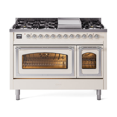 ILVE UN48FNMPEGG Nostalgie II Noblesse 48 inch Dual Fuel Range (8 Sealed Burners + Griddle, Triple Glass Door)